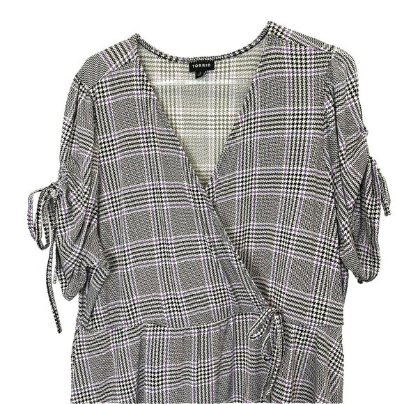 Torrid Dress Midi Studio Wrap Dress Womens Plus Size 2X Gray Houndstooth Zig Zag - Picture 5 of 6